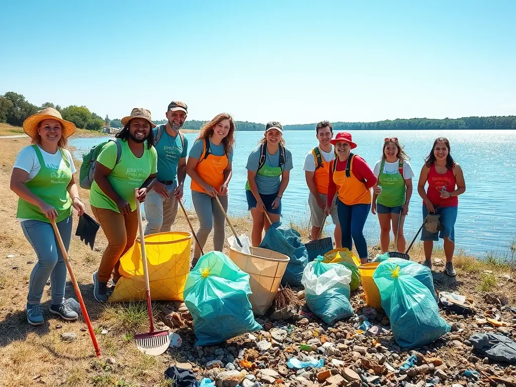 Volunteers participating in a river cleanup activity, removing debris and pollutants from the Seugne River to improve water quality and protect aquatic life.