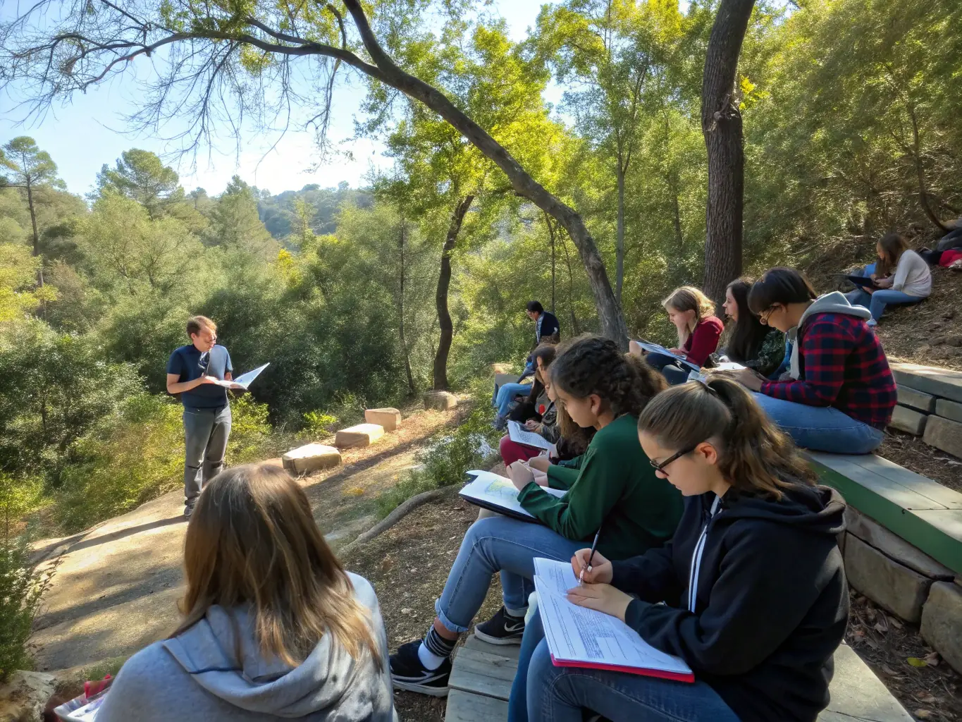 A group of students participating in a workshop on sustainable fishing practices, emphasizing the importance of environmental education.