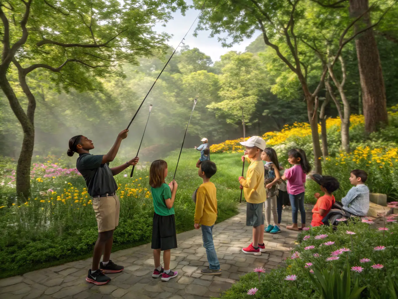 A group of students participating in a hands-on activity during an environmental education program, learning about aquatic ecosystems and conservation efforts.